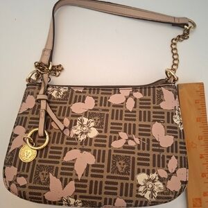 Anne Klein Wristlet Purse Women Brown Excellent Monogram Lion Logo Zip Handbag